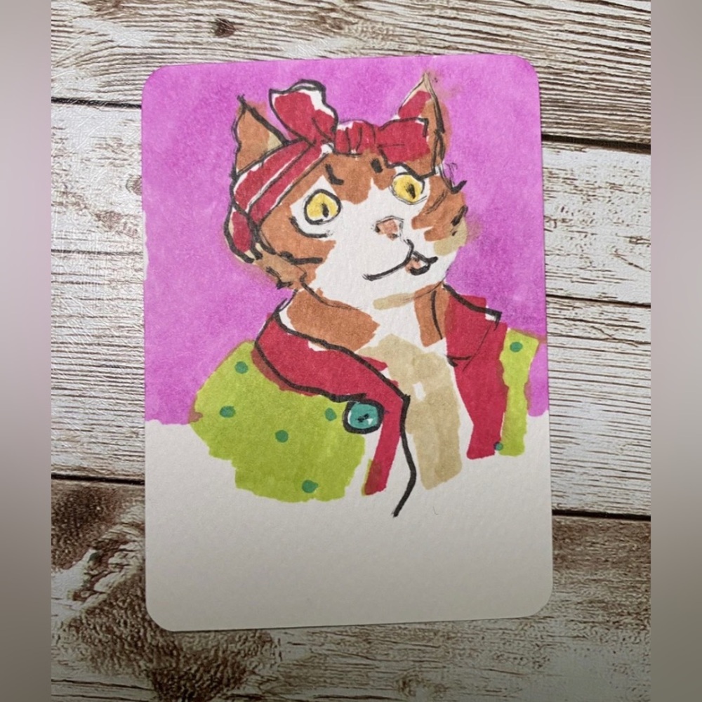 ACEO Original Art Card 2.5 x 3.5" ATC SILLY CAT Series #14